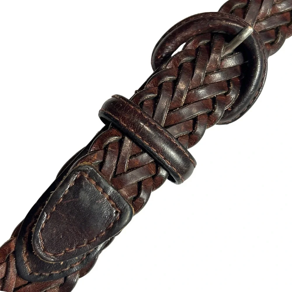 Woven Leather‎ Covered Buckle Braided Belt Brown Size 36 (Fits up to 42